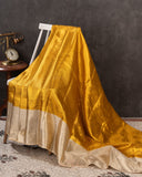 Gorgeous Golden Mustard Kanchipattu saree with contrast off white border