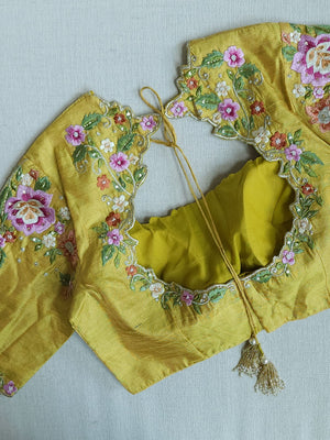 Sea Green Crush Tissue saree with a beautiful floral embroidered border