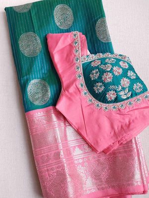 Venkatagiri Pattu saree in pastel green and peach combo