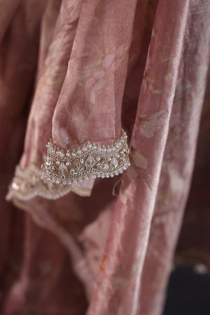 Onion pink organza tissue saree