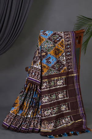 Timeless Ikkat patola elegance in rich chocolate brown
