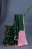 Mysore crepe silk saree in a beautiful shade of emerald green
