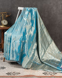 Stunning Copper Sulphate blue Kanjeevaram Tissue saree