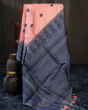 Peach and Steel blue Gadwal pattu saree