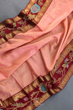 Peach and maroon kanjeevaram with floral applique border