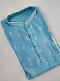 Pastel Aqua Blue kurta with beautiful thread work buttas all over