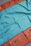 Aqua blue Gadwal saree with meenakari floral border in orange