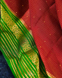 Mysore crepe silk saree in a lovely color combo of red and green