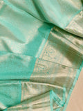 Pastel blue kanjeevaram with heavy bridal work blouse