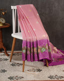 Mauve Pink Banarasi kora with a beautiful contrast purple meenakari floral border