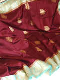 Banarasi Dupion silk saree in a lovely shade of burgundy and sea green