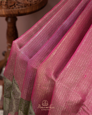 Designer Kanjeevaram saree in pink with floral woven motifs
