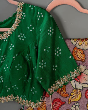 Pure Gaji silk saree with kalamkari and Bandini