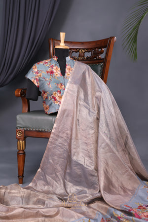 Pastel Blue Bloom Tissue Silk Saree