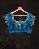 Dark blue blouse with intricate cutwork embroidery