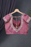 Pink tissue blouse with zardosi work