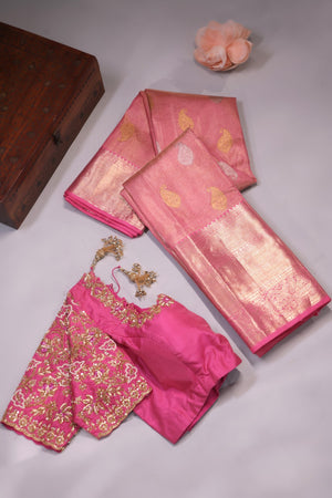 A stunning tissue kanjeevaram in a lovely shade of pink