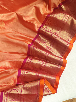 Peach Gadwal Kanchi saree with plain border