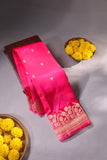 Raw Mango saree in pink paired with a contrast off white blouse