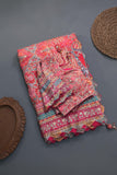 Designer Georgette Saree in hues of orange, peach, red and pink