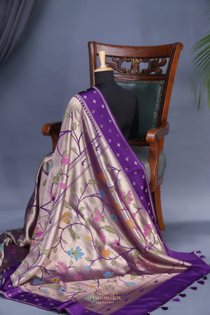 A beautiful Paithani inspired Georgette saree - Deep Purple