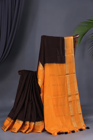 Mysore crepe silk saree in a lovely brown and light orange combo