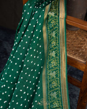 A beautiful green saree - Bandini Crepe with Patola