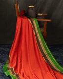 Mysore crepe silk saree in a lovely color combo of orange and brown