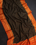 Mysore crepe silk saree in a lovely color combo of black and orange