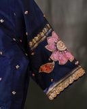 Deep orange Gadwal saree with handcrafted kalamkari appliqué work Border