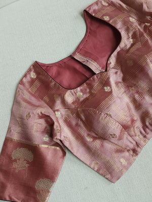 Pure raw mango silk saree in chocolate brown with mauve pink blouse