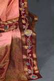 Peach and maroon kanjeevaram with floral applique border