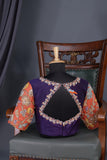 Deep purple bandini saree with a hand painted kalamkari border
