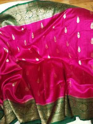 Majenta and Green Dupion Pattu saree