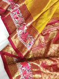 Mustard kanjeevaram saree in mustard with thread work border