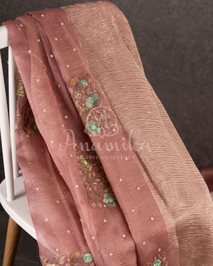 Crushed Tissue saree with embroidered thread work buttas