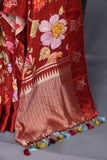 Soft silk floral saree in crimson red