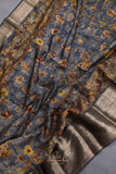 Kalamkari printed organza saree in dark grey