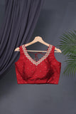 Soft silk floral saree in crimson red