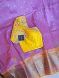 Unique lavender and yellow Venkatagiri Pattu saree