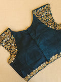 LMashru crepe saree in dark teal blue with mono tone blouse