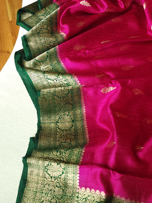 Majenta and Green Dupion Pattu saree