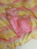 Multi colored pink hued Georgette saree with sequins border