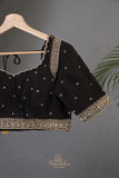 Black Chanderi Silk Saree with hand painted kalamkari border