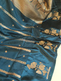 LMashru crepe saree in dark teal blue with mono tone blouse