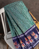 Beautiful Twill Silk Saree in green and blue border