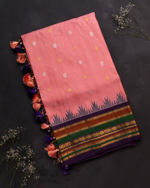 Gadwal saree in a lovely shade of peach and violet