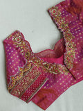 A lovely patterned work blouse in magenta - on pure Kanchipattu fabric