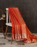 Orange Crush Tissue saree with a stunning net sleeves blouse