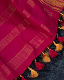 Mysore crepe silk saree in a lovely color combo of earthy brown and magenta